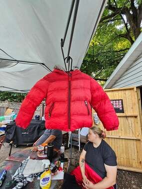 F&F Designed for Little Ones Toddler Red Puffer Jacket with Faux Fur Hood